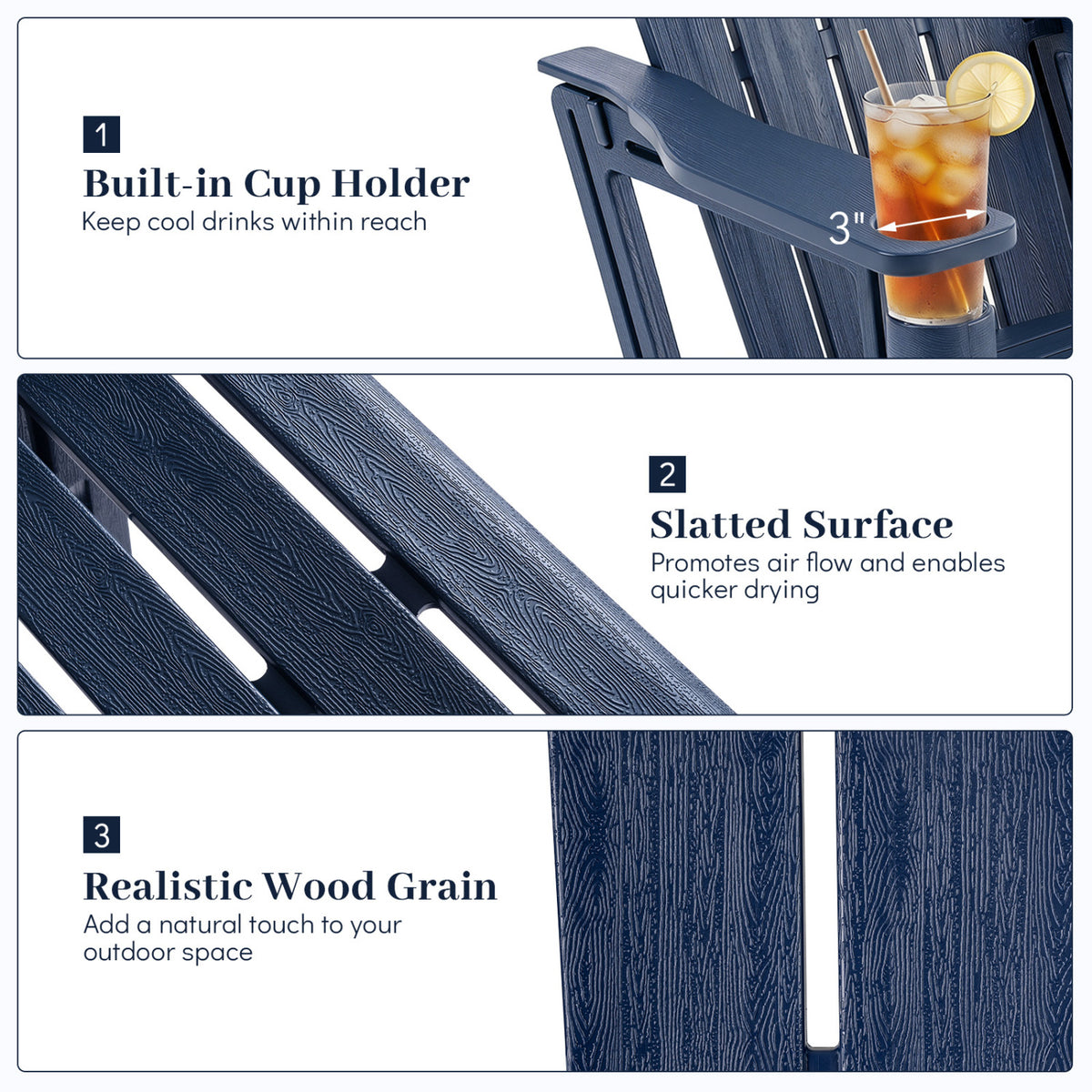 HDPE Adirondack Chairs with Realistic Wood Grain for Backyard Lawn-Blue view 9
