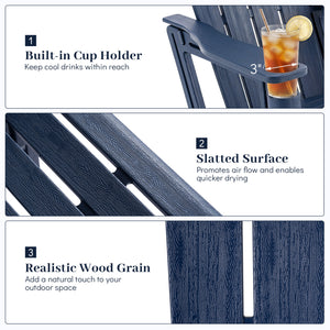 HDPE Adirondack Chairs with Realistic Wood Grain for Backyard Lawn-Blue view 9