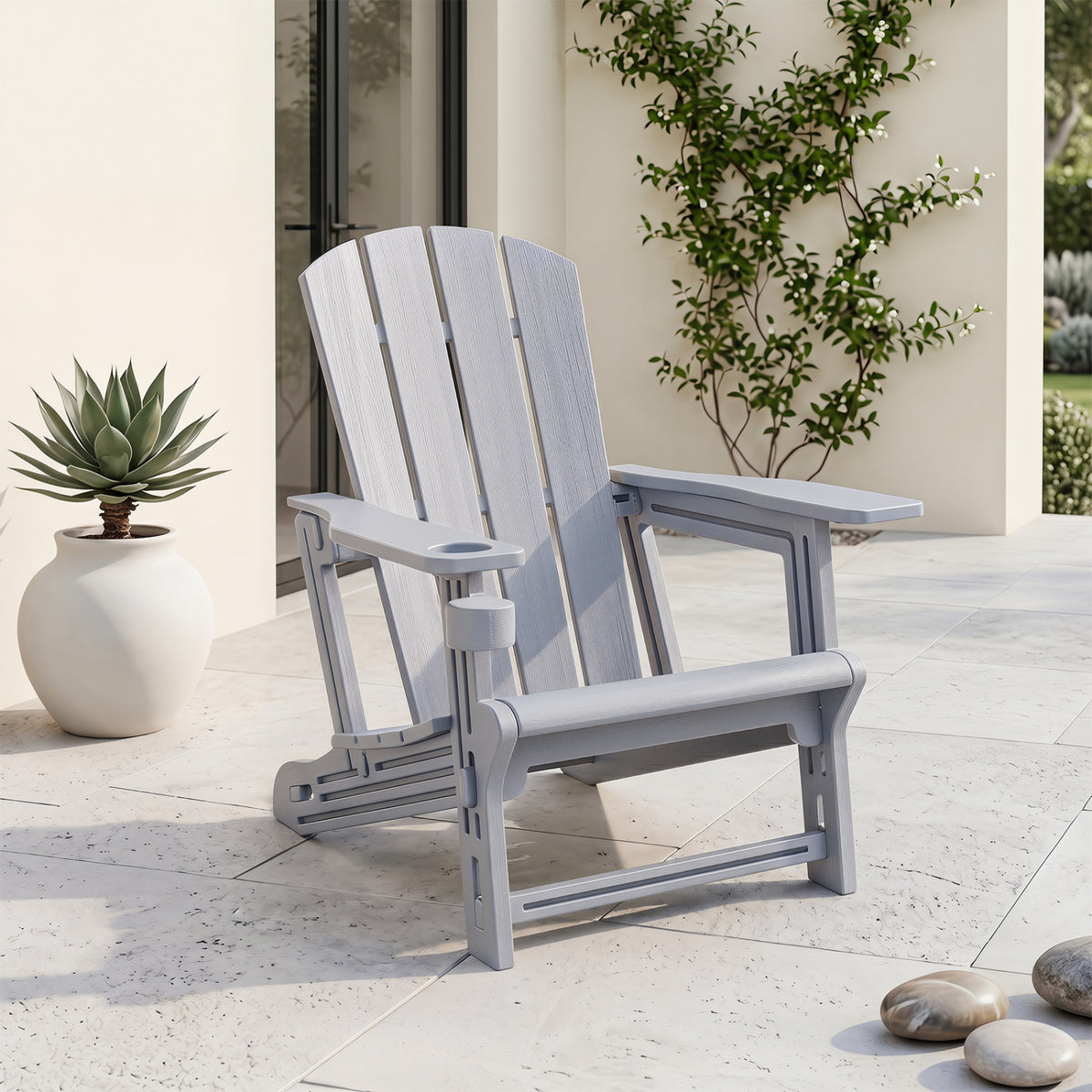 HDPE Adirondack Chairs with Realistic Wood Grain for Backyard Lawn-Gray view 2