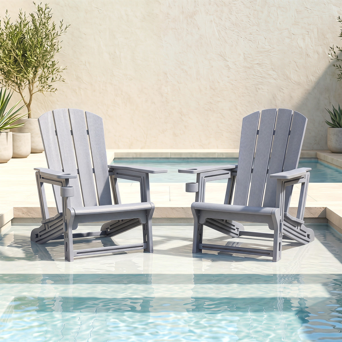 HDPE Adirondack Chairs with Realistic Wood Grain for Backyard Lawn-Gray view 3