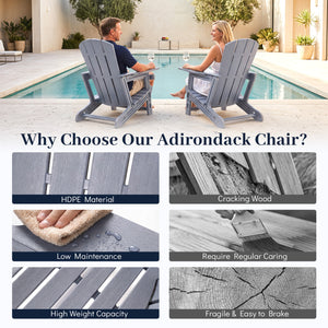 HDPE Adirondack Chairs with Realistic Wood Grain for Backyard Lawn-Gray view 7