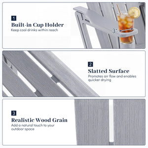 HDPE Adirondack Chairs with Realistic Wood Grain for Backyard Lawn-Gray view 9