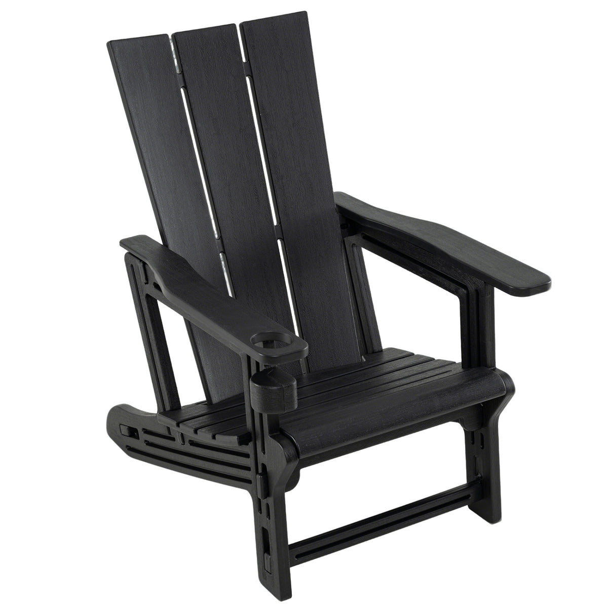 HDPE Outdoor Adirondack Chairs with Cup Holder-Black