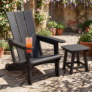 HDPE Outdoor Adirondack Chairs with Cup Holder-Black view 2