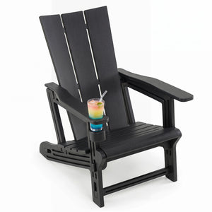 HDPE Outdoor Adirondack Chairs with Cup Holder-Black view 4