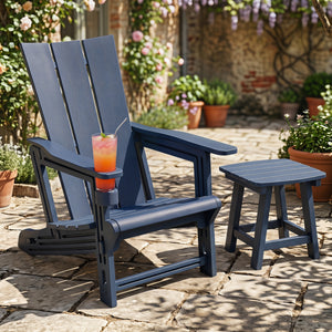 HDPE Outdoor Adirondack Chairs with Cup Holder-Blue view 2