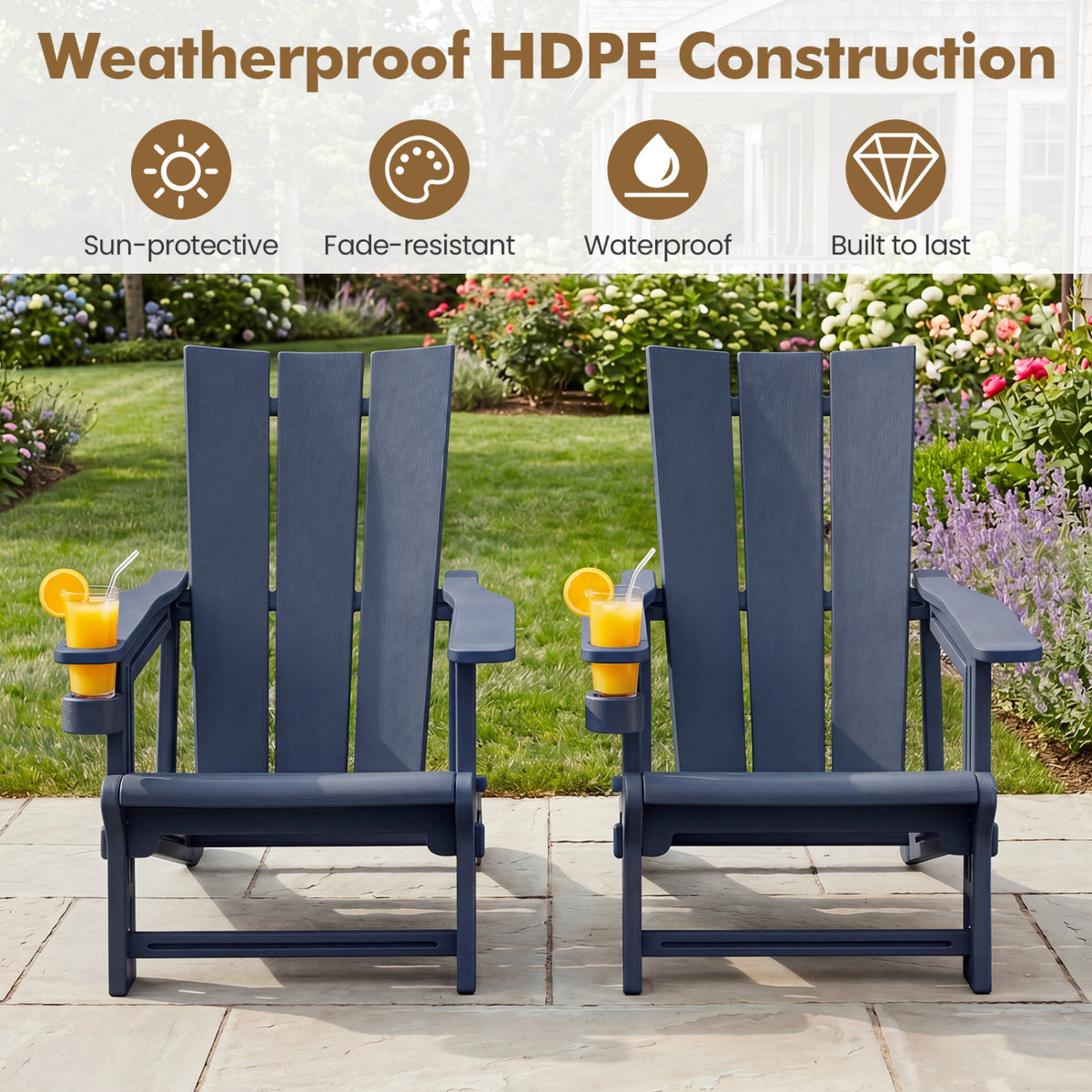 HDPE Outdoor Adirondack Chairs with Cup Holder-Blue view 4
