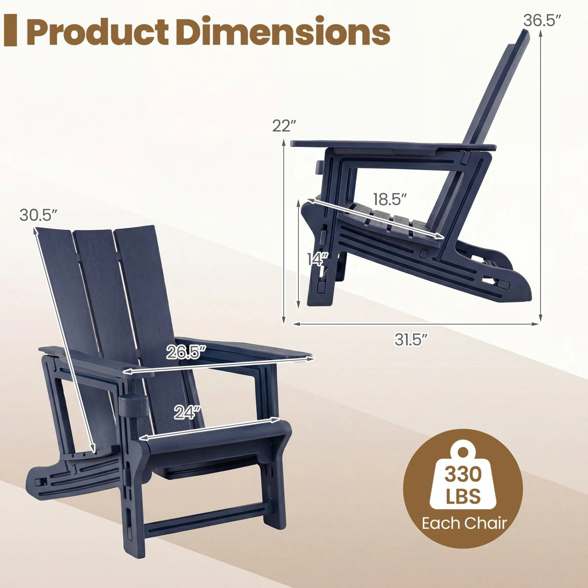 HDPE Outdoor Adirondack Chairs with Cup Holder-Blue view 5