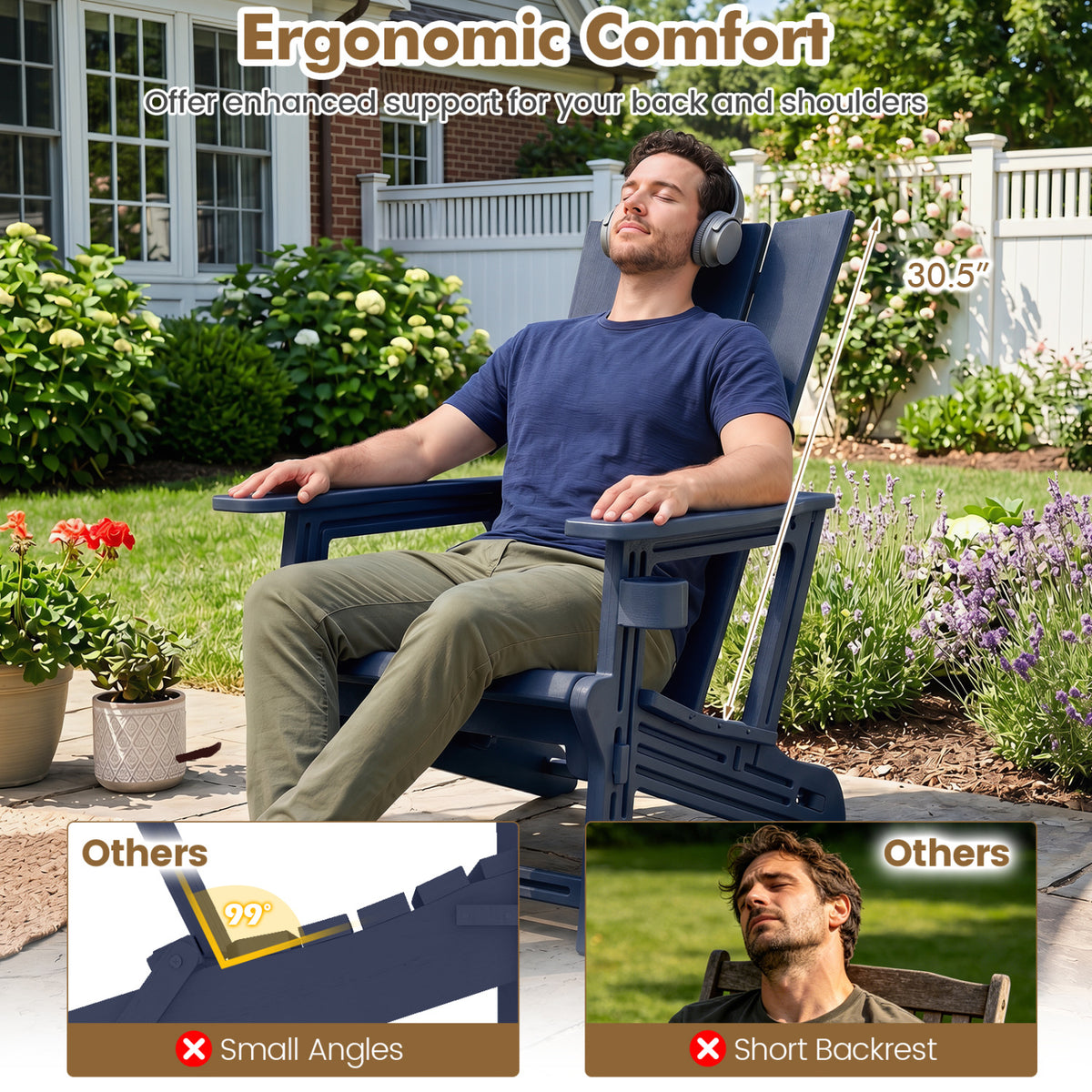 HDPE Outdoor Adirondack Chairs with Cup Holder-Blue view 7