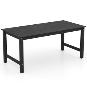 HDPE Outdoor Dining Table for 6 Person with Wood-Like Tabletop and Umbrella Hole-Black