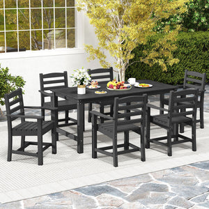 HDPE Outdoor Dining Table for 6 Person with Wood-Like Tabletop and Umbrella Hole-Black view 3