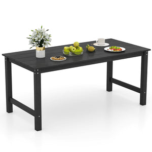 HDPE Outdoor Dining Table for 6 Person with Wood-Like Tabletop and Umbrella Hole-Black view 4