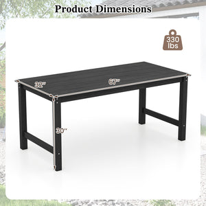 HDPE Outdoor Dining Table for 6 Person with Wood-Like Tabletop and Umbrella Hole-Black view 5