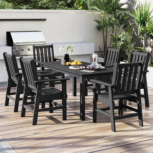 HDPE Outdoor Dining Table for 6 Person with Wood-Like Tabletop and Umbrella Hole-Black view 6