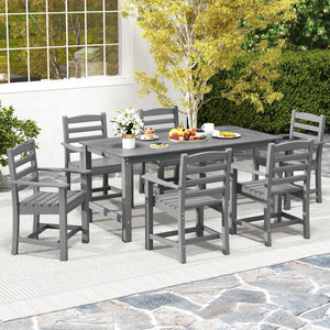 HDPE Outdoor Dining Table for 6 Person with Wood-Like Tabletop and Umbrella Hole-Gray view 3