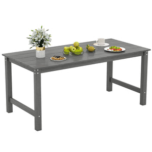 HDPE Outdoor Dining Table for 6 Person with Wood-Like Tabletop and Umbrella Hole-Gray view 4