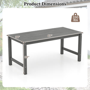 HDPE Outdoor Dining Table for 6 Person with Wood-Like Tabletop and Umbrella Hole-Gray view 5