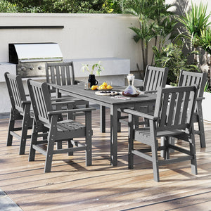 HDPE Outdoor Dining Table for 6 Person with Wood-Like Tabletop and Umbrella Hole-Gray view 6