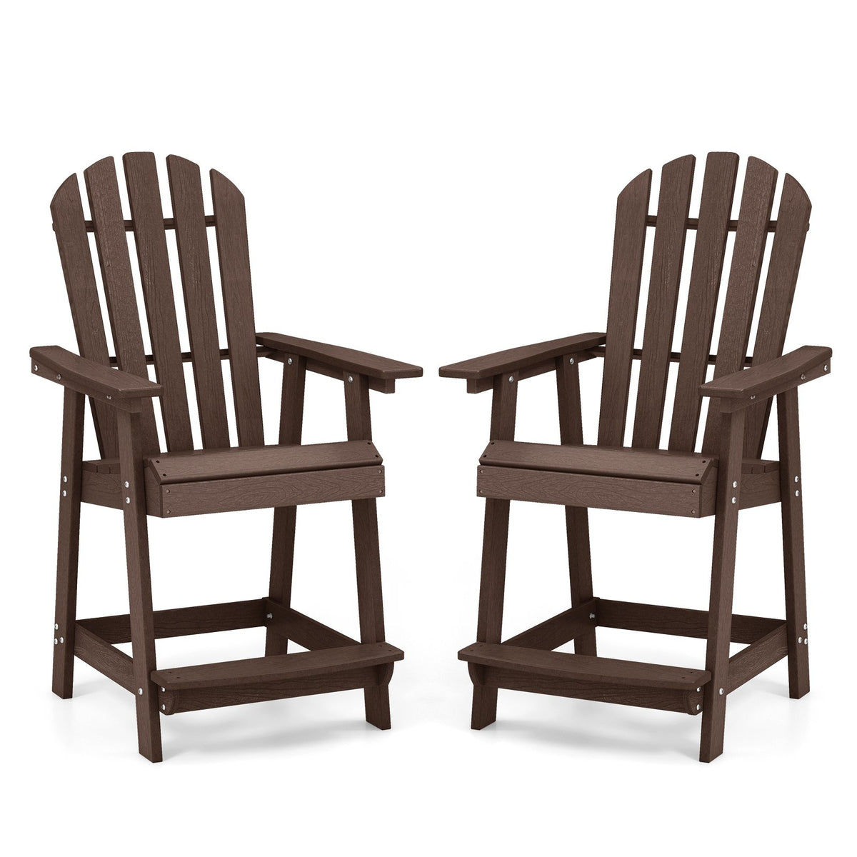 HDPE Patio Chair with Armrest and Footrest for Indoor Outdoor-Brown view 4