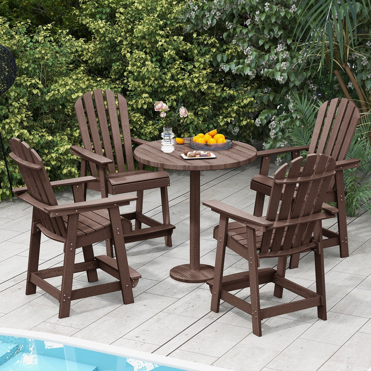 HDPE Patio Chair with Armrest and Footrest for Indoor Outdoor-Brown view 7