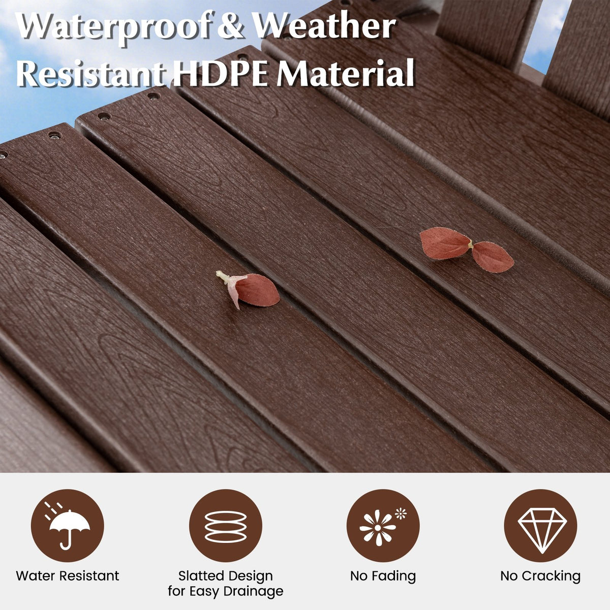HDPE Patio Chair with Armrest and Footrest for Indoor Outdoor-Brown view 8