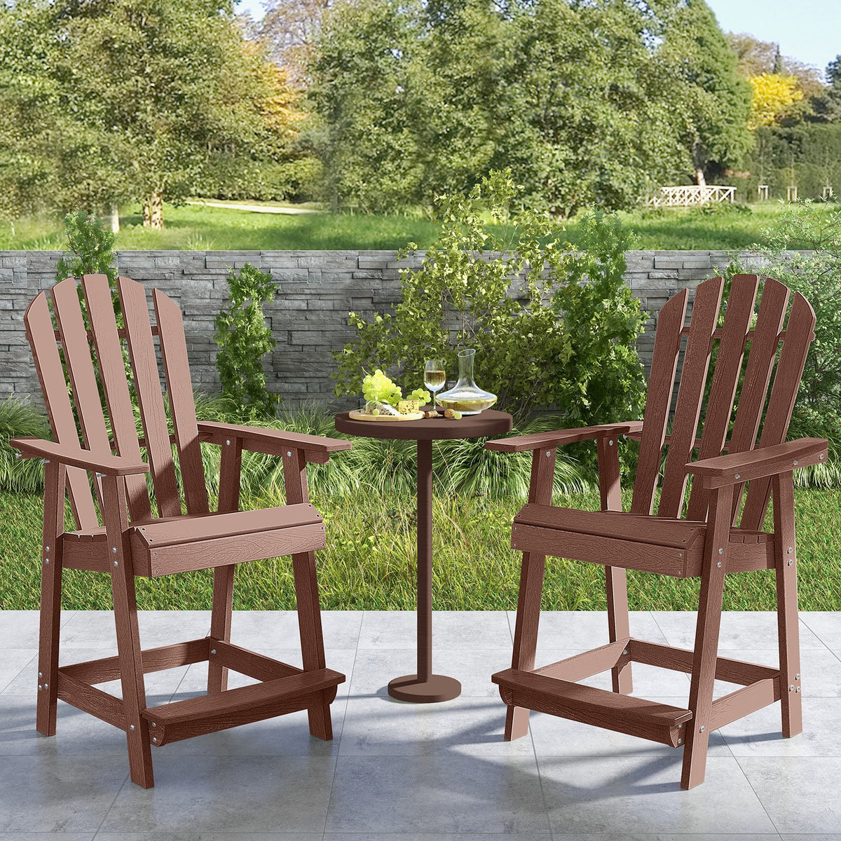 HDPE Patio Chair with Armrest and Footrest for Indoor Outdoor-Coffee view 2