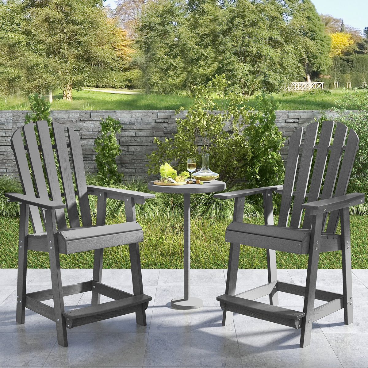 HDPE Patio Chair with Armrest and Footrest for Indoor Outdoor-Gray view 3