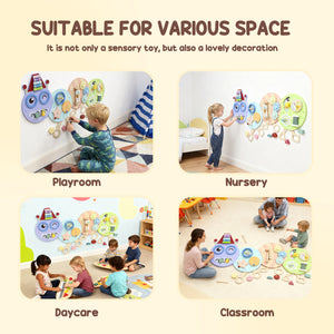 Qaba Caterpillar Montessori Busy Board, 7 in 1 Sensory Wall for Playroom Nursery Classroom, for Toddlers 3+ Years