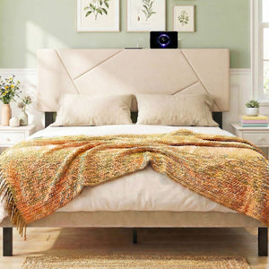 Headboard for Full Size Bed and Queen Geometric Upholstered Head Board-Beige view 2