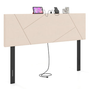 Headboard for Full Size Bed and Queen Geometric Upholstered Head Board-Beige view 4