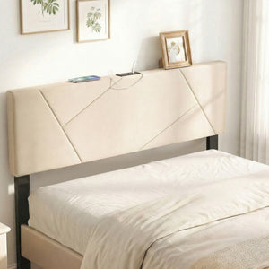 Headboard for Full Size Bed and Queen Geometric Upholstered Head Board-Beige view 6