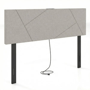 Headboard for Full Size Bed and Queen Geometric Upholstered Head Board-Gray