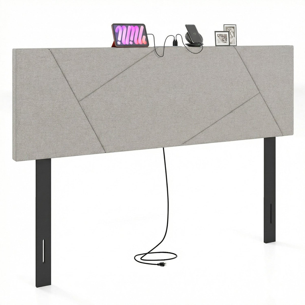 Headboard for Full Size Bed and Queen Geometric Upholstered Head Board-Gray view 4