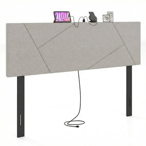 Headboard for Full Size Bed and Queen Geometric Upholstered Head Board-Gray view 4