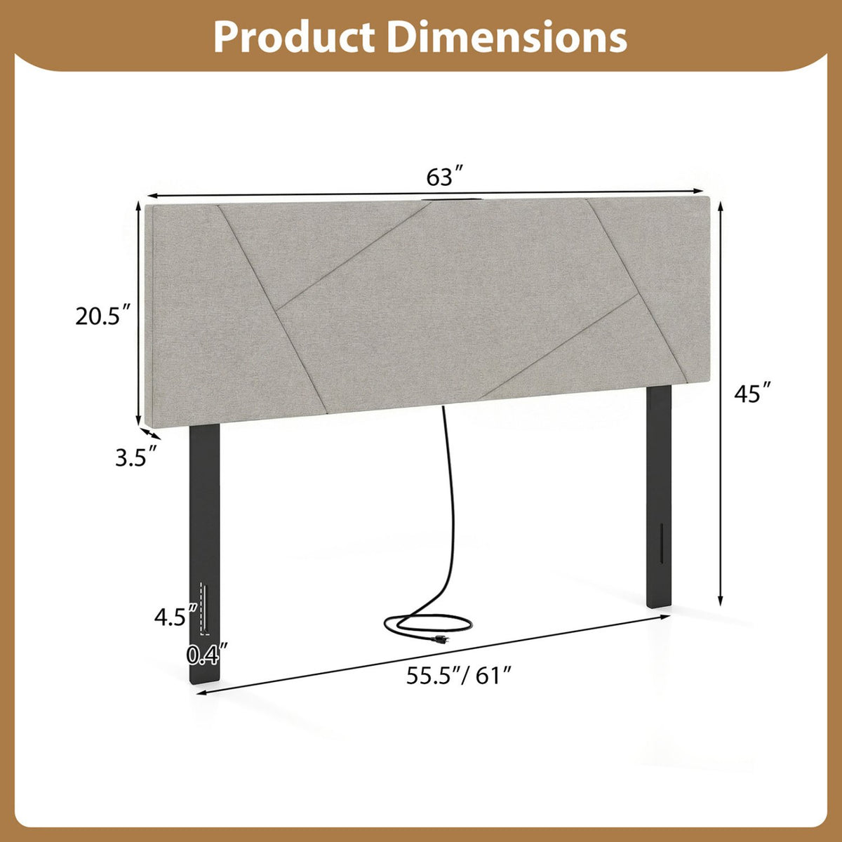 Headboard for Full Size Bed and Queen Geometric Upholstered Head Board-Gray view 5
