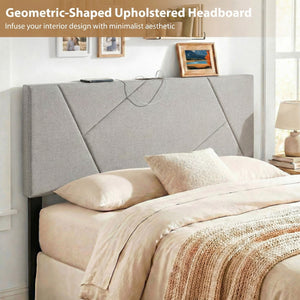 Headboard for Full Size Bed and Queen Geometric Upholstered Head Board-Gray view 8