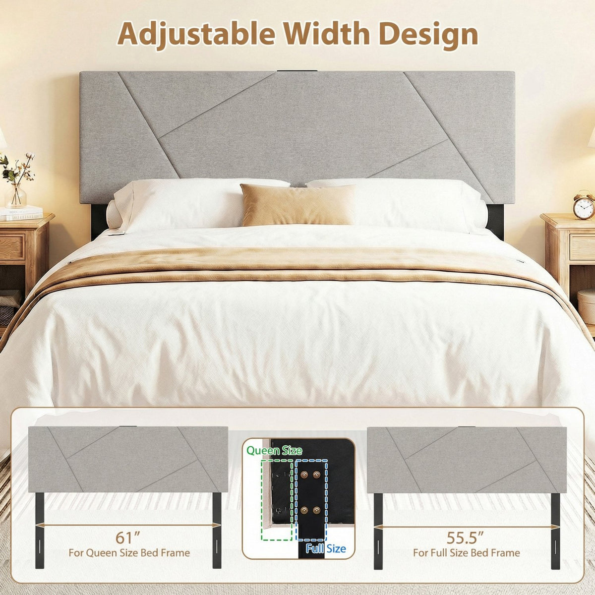 Headboard for Full Size Bed and Queen Geometric Upholstered Head Board-Gray view 9