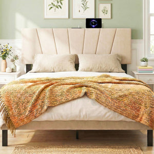 Headboard for Queen and Full Size Bed Geometric Upholstered Head Board-Beige view 2