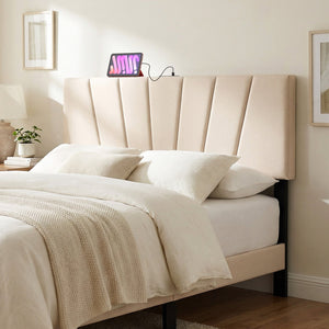 Headboard for Queen and Full Size Bed Geometric Upholstered Head Board-Beige view 3