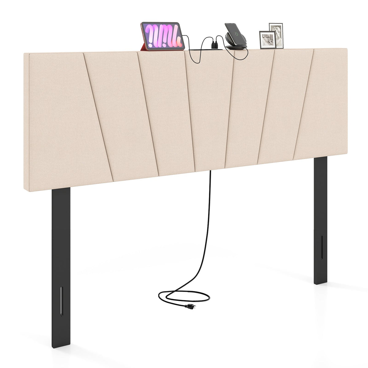 Headboard for Queen and Full Size Bed Geometric Upholstered Head Board-Beige view 4
