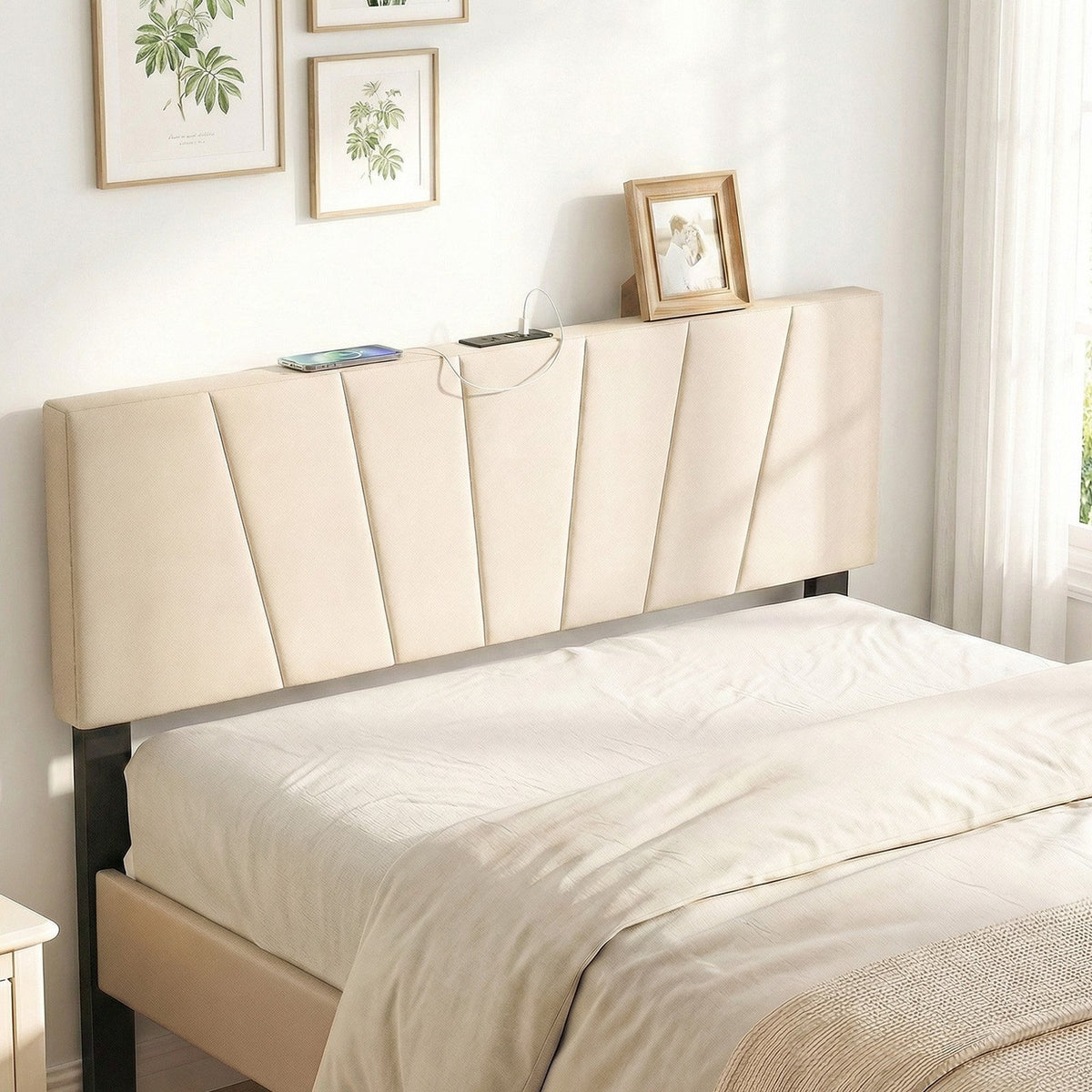 Headboard for Queen and Full Size Bed Geometric Upholstered Head Board-Beige view 6