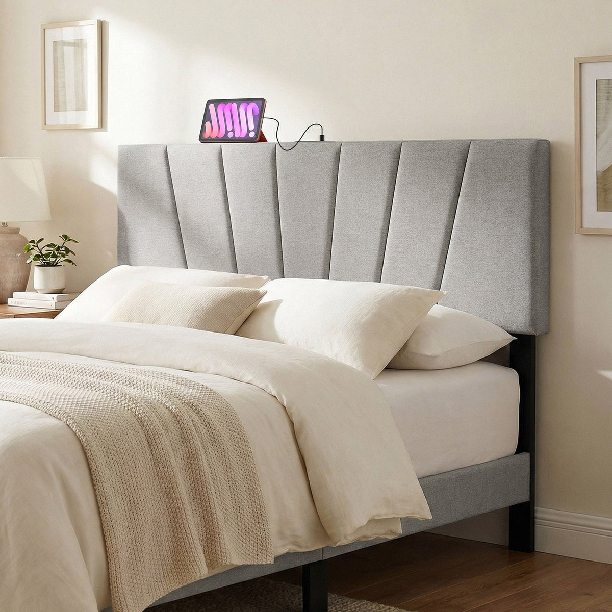 Headboard for Queen and Full Size Bed Geometric Upholstered Head Board-Gray view 2