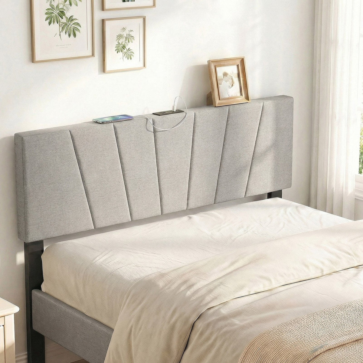 Headboard for Queen and Full Size Bed Geometric Upholstered Head Board-Gray view 6
