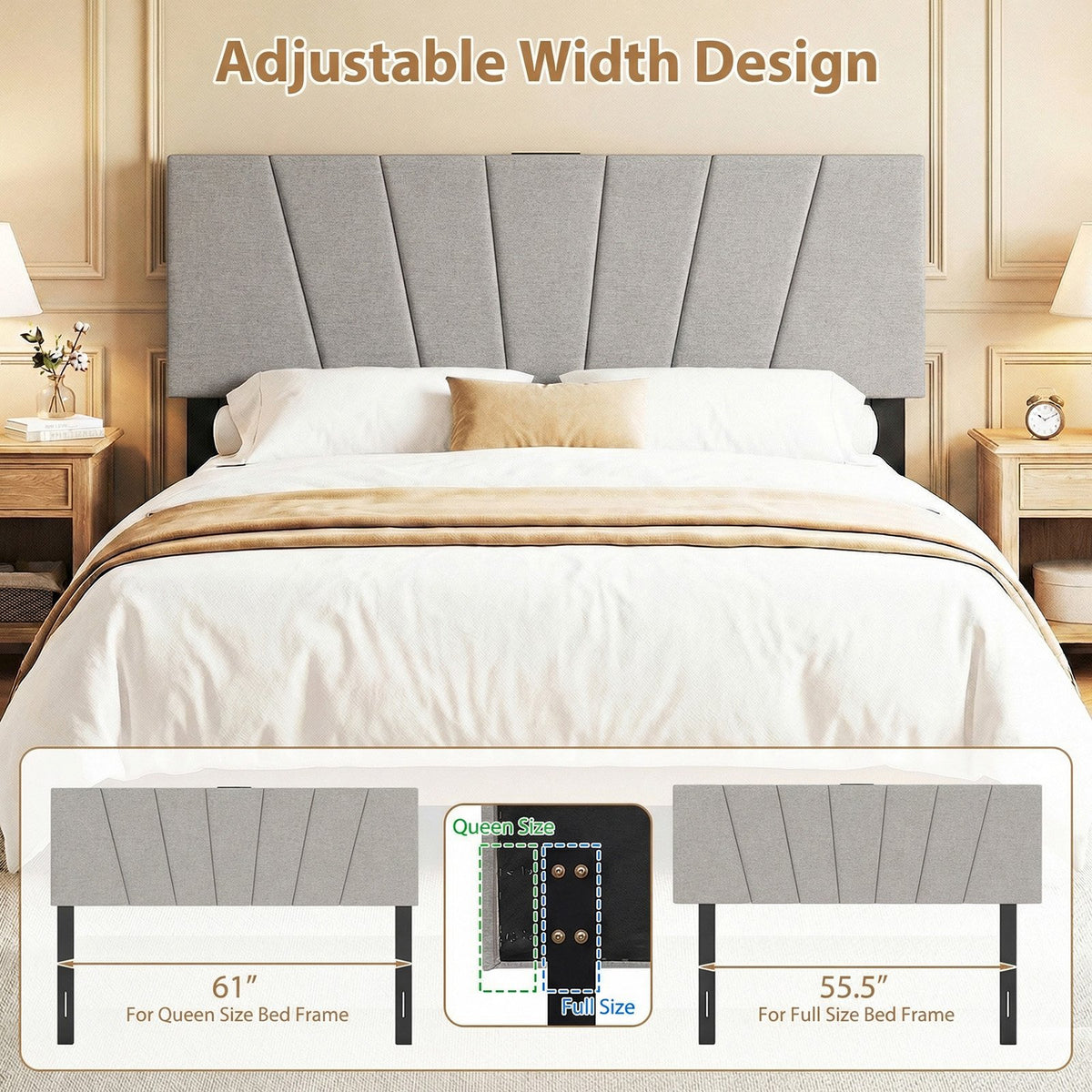 Headboard for Queen and Full Size Bed Geometric Upholstered Head Board-Gray view 9