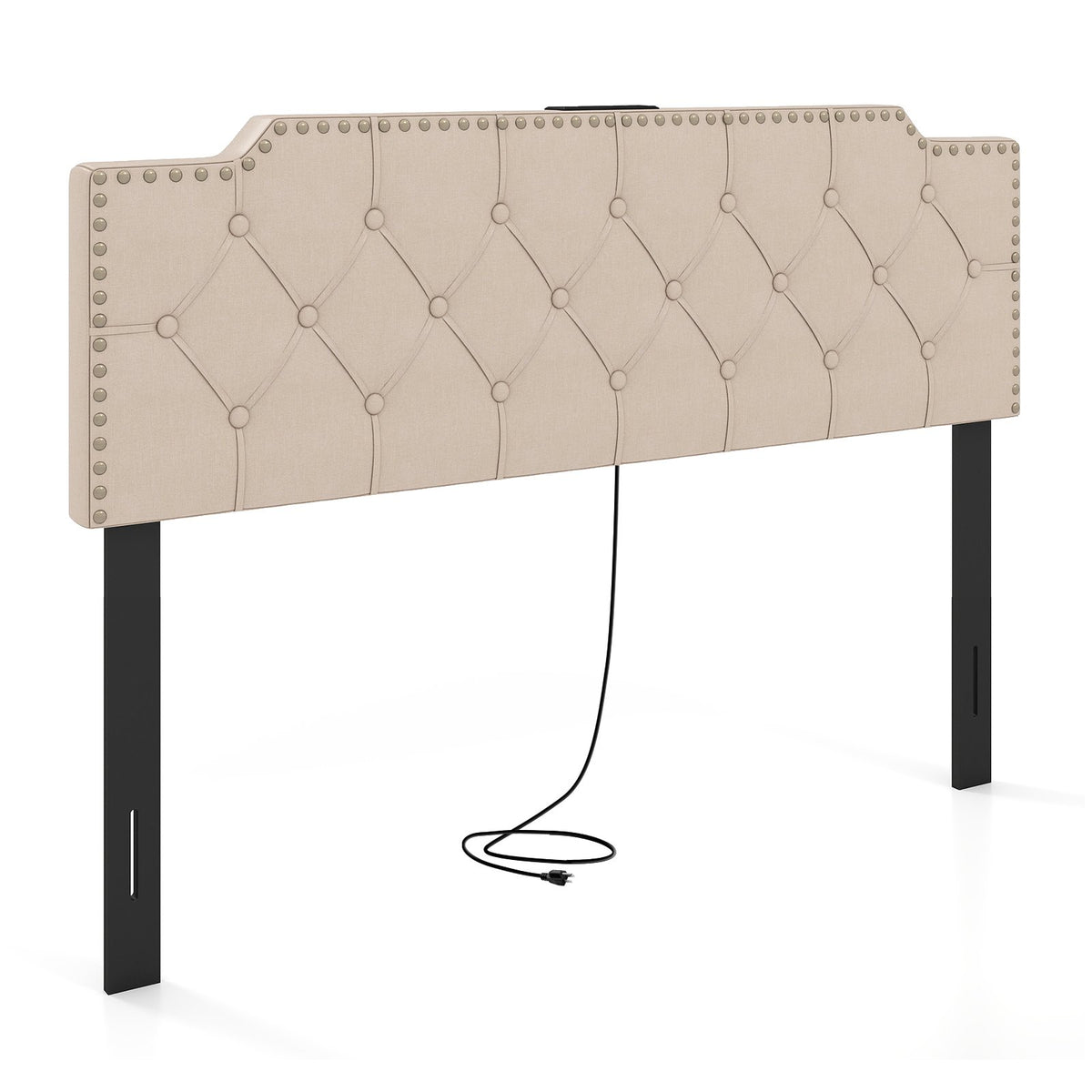 Headboard for Queen and Full Size Bed Rivet Tufted Upholstered Head Board-Beige