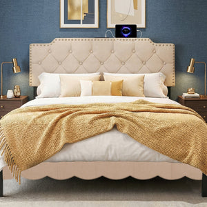 Headboard for Queen and Full Size Bed Rivet Tufted Upholstered Head Board-Beige view 2