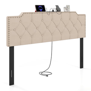 Headboard for Queen and Full Size Bed Rivet Tufted Upholstered Head Board-Beige view 4