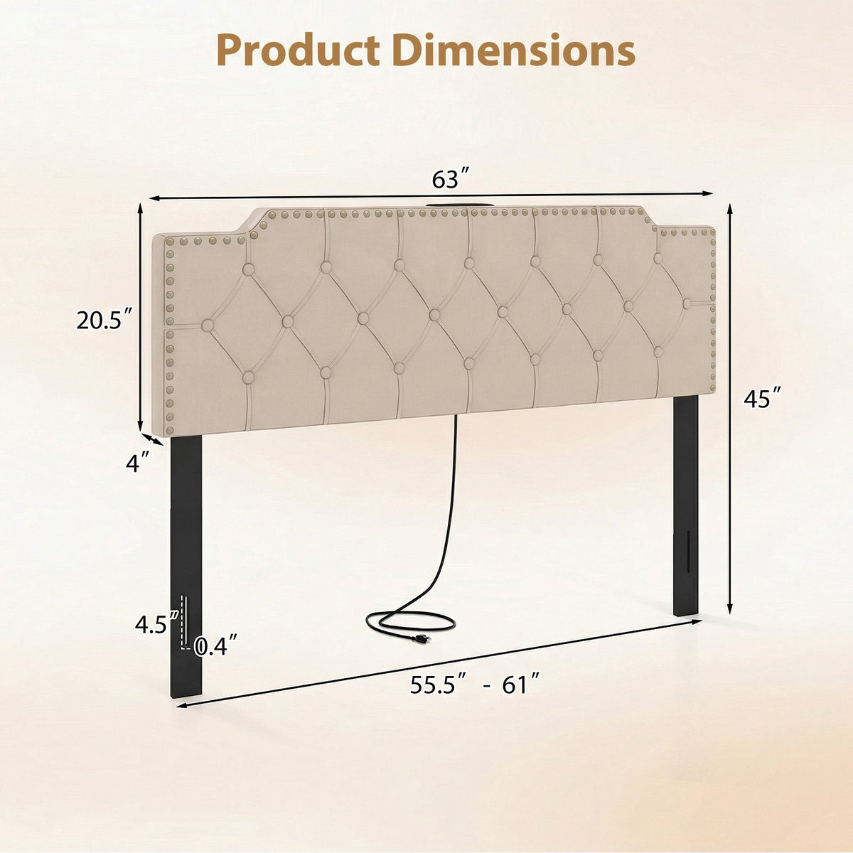 Headboard for Queen and Full Size Bed Rivet Tufted Upholstered Head Board-Beige view 5