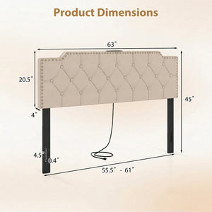 Headboard for Queen and Full Size Bed Rivet Tufted Upholstered Head Board-Beige view 5