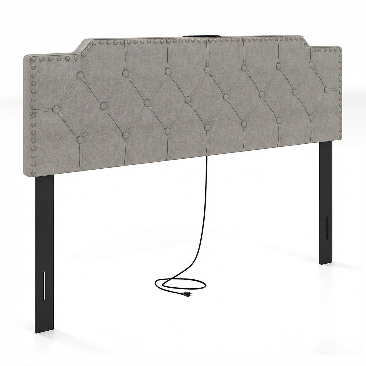Headboard for Queen and Full Size Bed Rivet Tufted Upholstered Head Board-Gray